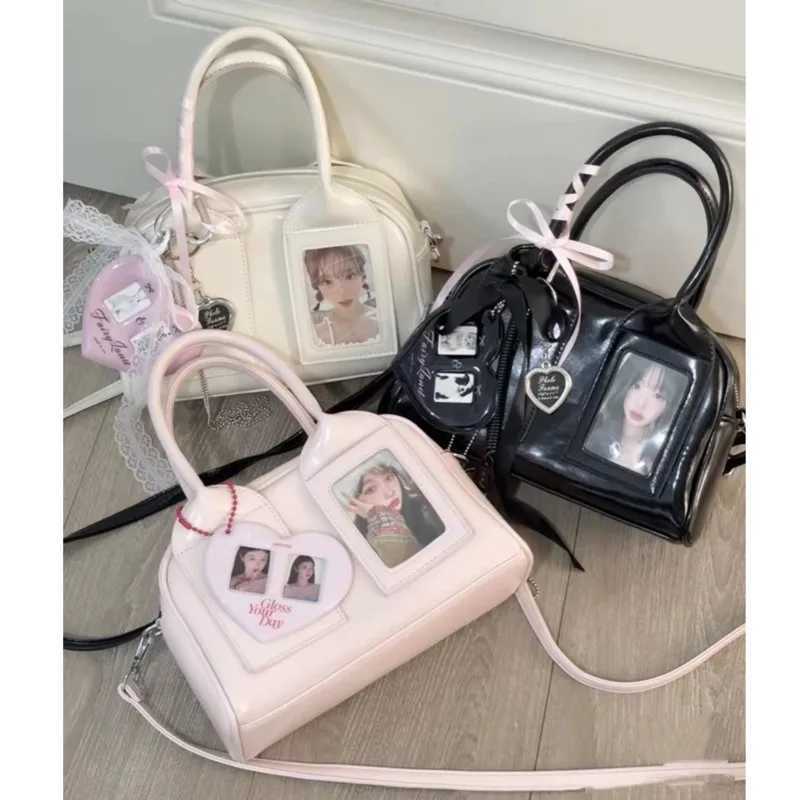Bow Love Itabag Tote Bag PU Crossbody Bag Y2K Kawaii Zipper Sweet Girl Japan Korea Cute Pendant Silk Scarf Bowling Storage BagXJ250512