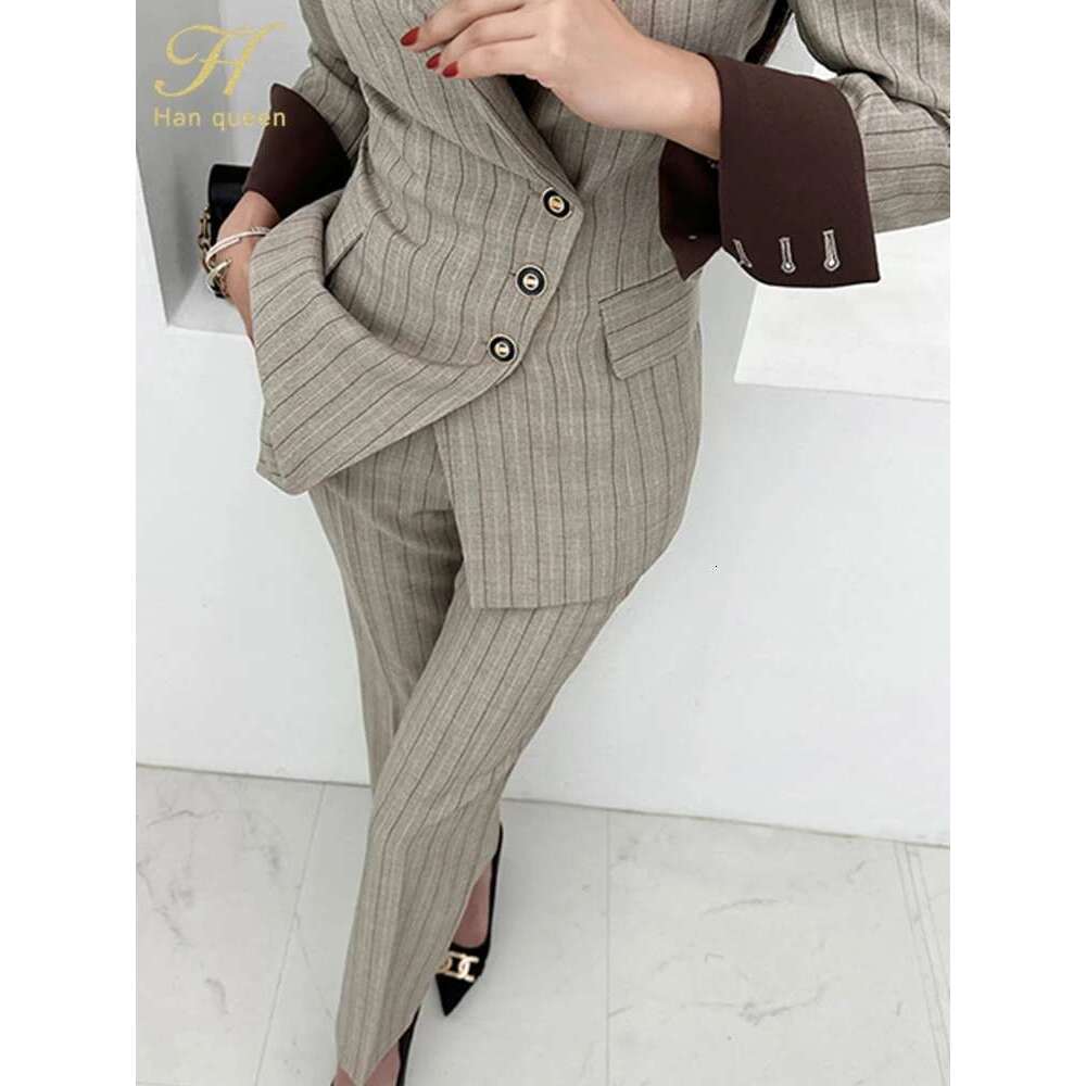 H Han Queen Autumn Winner Formal New Two Piece Set Elegant Long Sleeve Suit Jacket & Pants Sets Korean Casual Women's Suits