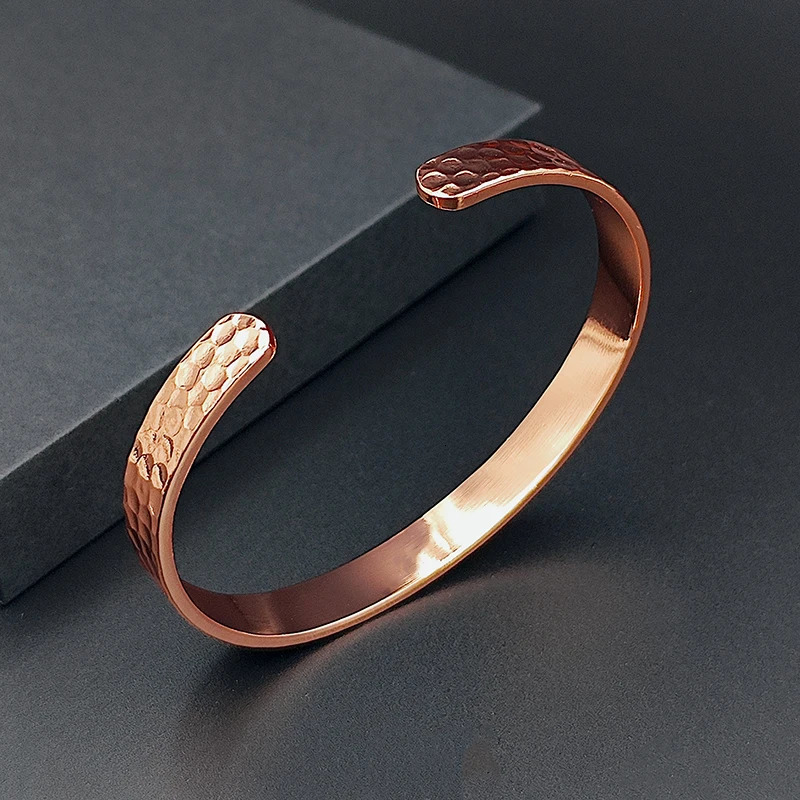 Magnetic Pure Copper Bracelets for Women Men Vintage Rose Gold Cuff Bangle Charms Health Energy Bracelet with Gauss Magnets 250512
