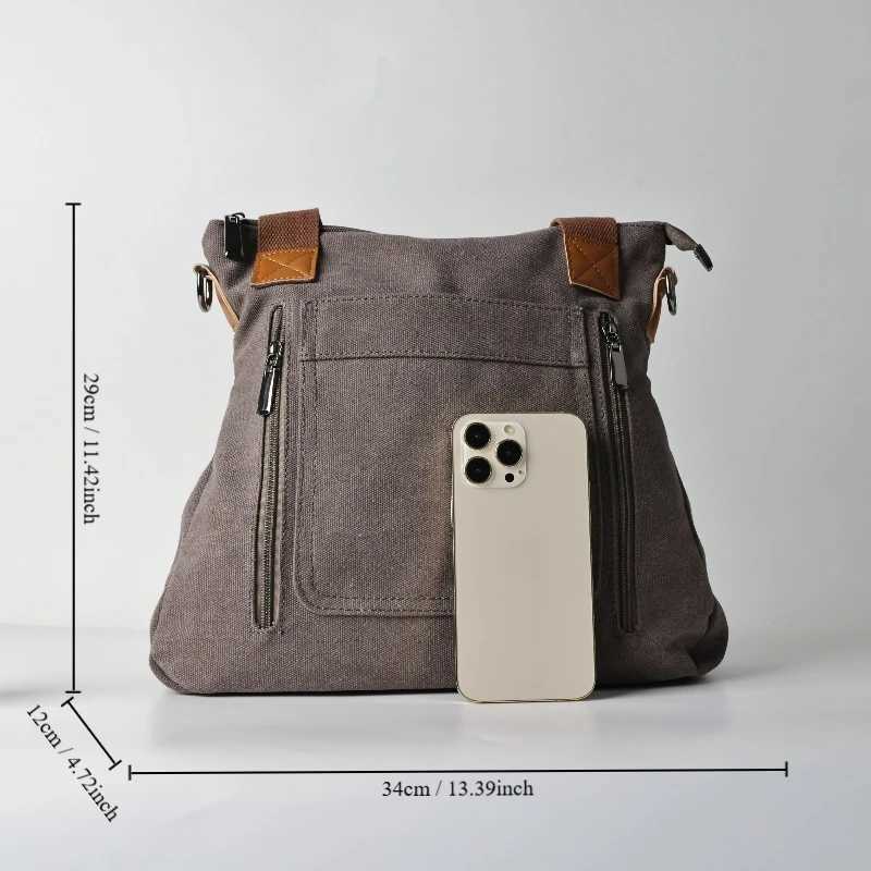 Retro Commuter Campus Ladies Canvas Bulk Capacity Color Casual Practicality Detachable Shoulder Strap Tote Bag Shoulder Bag ZW250512
