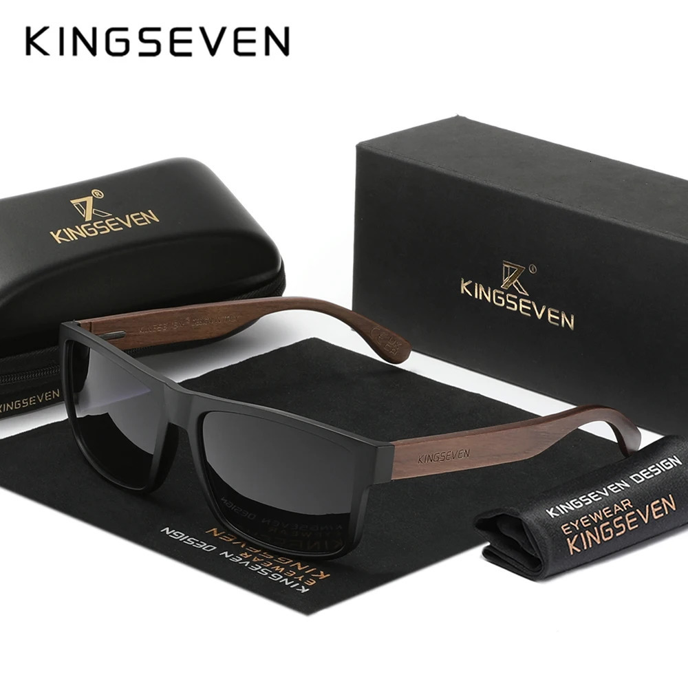 KINGSEVEN Wooden Polarized Sunglasses Man Black Walnut TR90 Frame Rectangle Glasses Woman UV400 Outdoor Antiglare Eyewear 250512