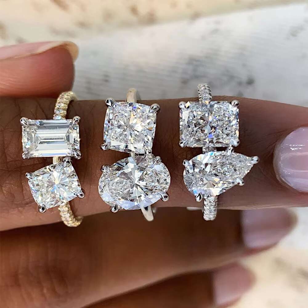 Fine Bijoux Bague Emerald Cut Moissanite Diamond Woman Engagement 925 Silver 18K Gold Rings Custom Jewellery Manufacturer