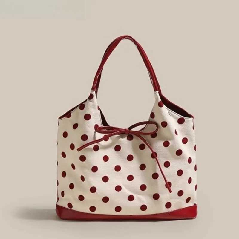 JIAERDI Retro Dot Red Handbag Women Versatile Bow Large Capacity Casual Shoulder Bags Ladies Sweet Cute Underarm Bag AestheticXJ250512