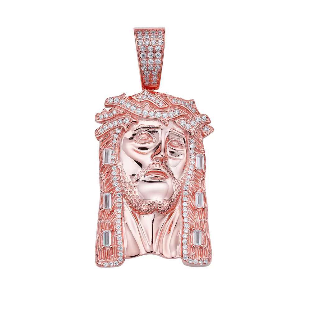Custom Golden Supplier Electroplated Jesus Pendant Jewelry Mens Sterling Silver Gold Plated Crystal Jesus Pendant