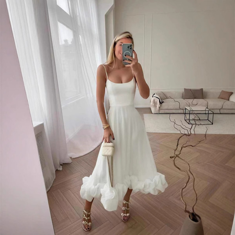 Women Dresses 2025 New Fashion Product Large Hanging Strap Three Dimensional Flower A-line Skirt Wear 5 Colors