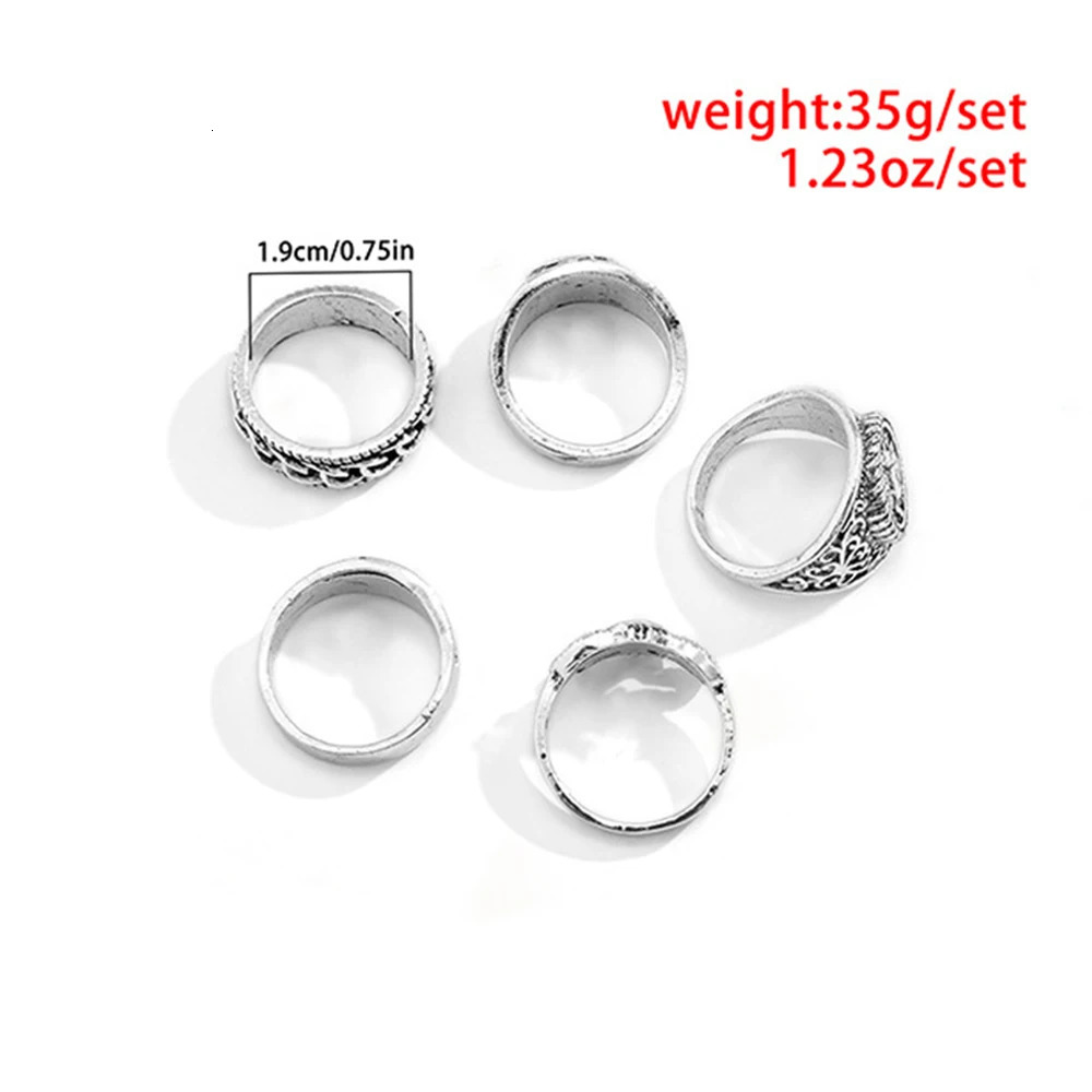 Retro Totem Mens Ring Set Hip Hop Geometric Jewelry Antique Silver Adjustable Stackable Rings for Men Fashion Accessories Gifts 250509