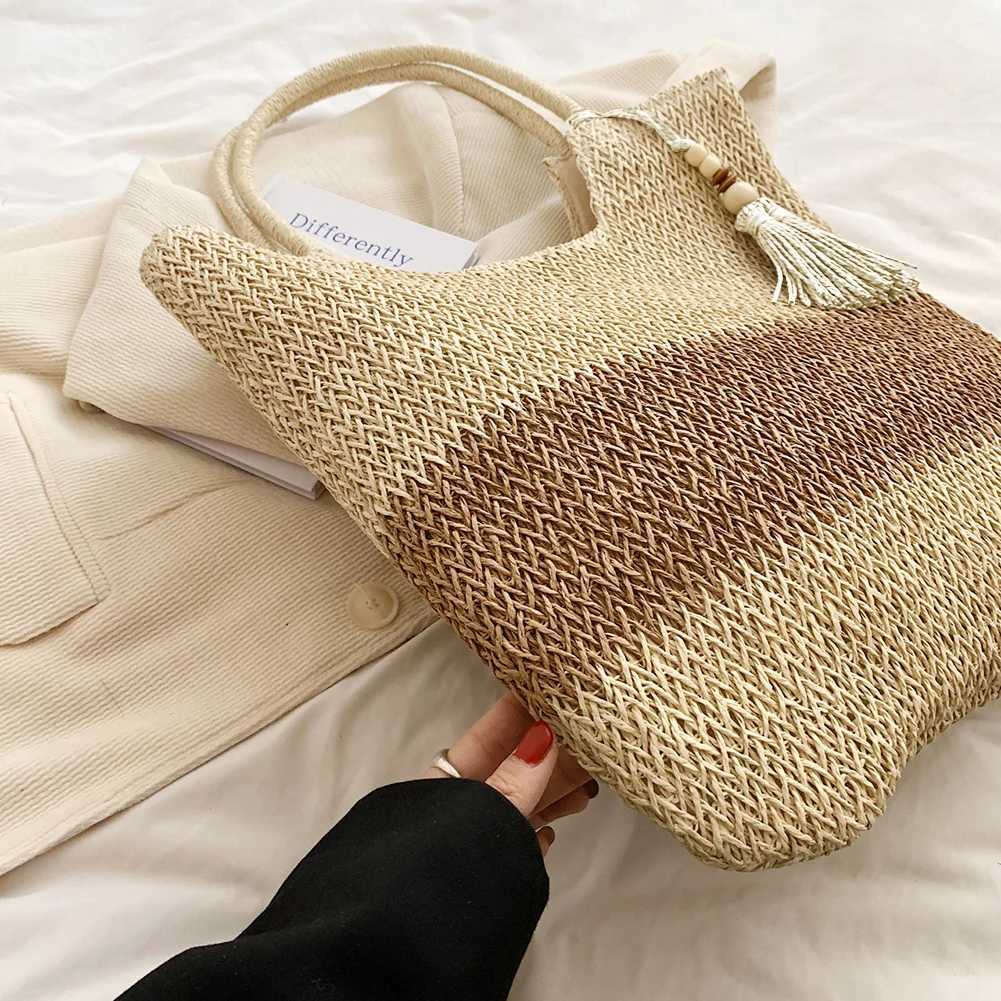 Straw Beach Bag Summer Woven Tote Bag with Tassels Large Shoulder Bag for Women Straw Purses and Handbags Rattan Boho Bag RaffiaXJ250512
