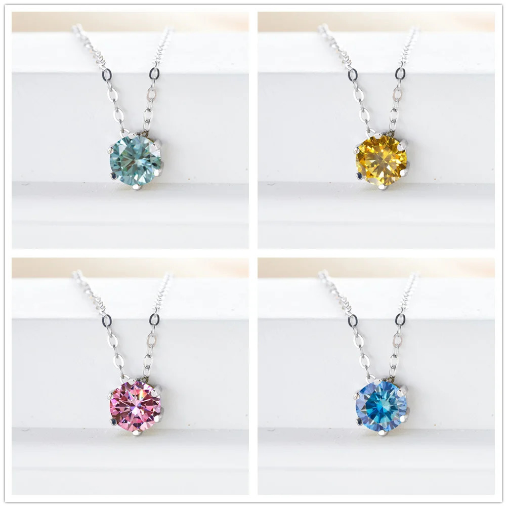 1CT Six Prong Setting Necklace D Color VVS1 Lab Diamond Pendant For Women 925 Sterling Silver Wedding Jewelry 250512