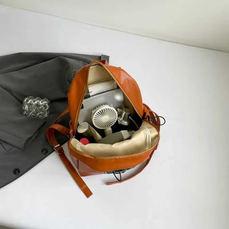 Womens Trendy Personality Punk Style Soft PU Leather Backpack with Metal Skull Decoration Daily Use Small Backpacks for Women Z250512