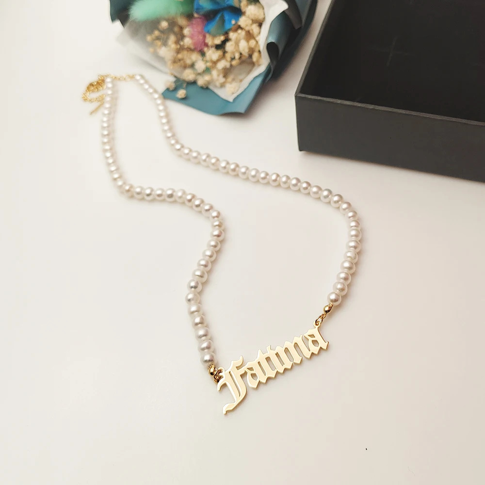 Stainless steel Pearl Pendant Letters Necklace Custom Name Necklaces Old English Personalized Name Necklace Woman And Child Gift 250512