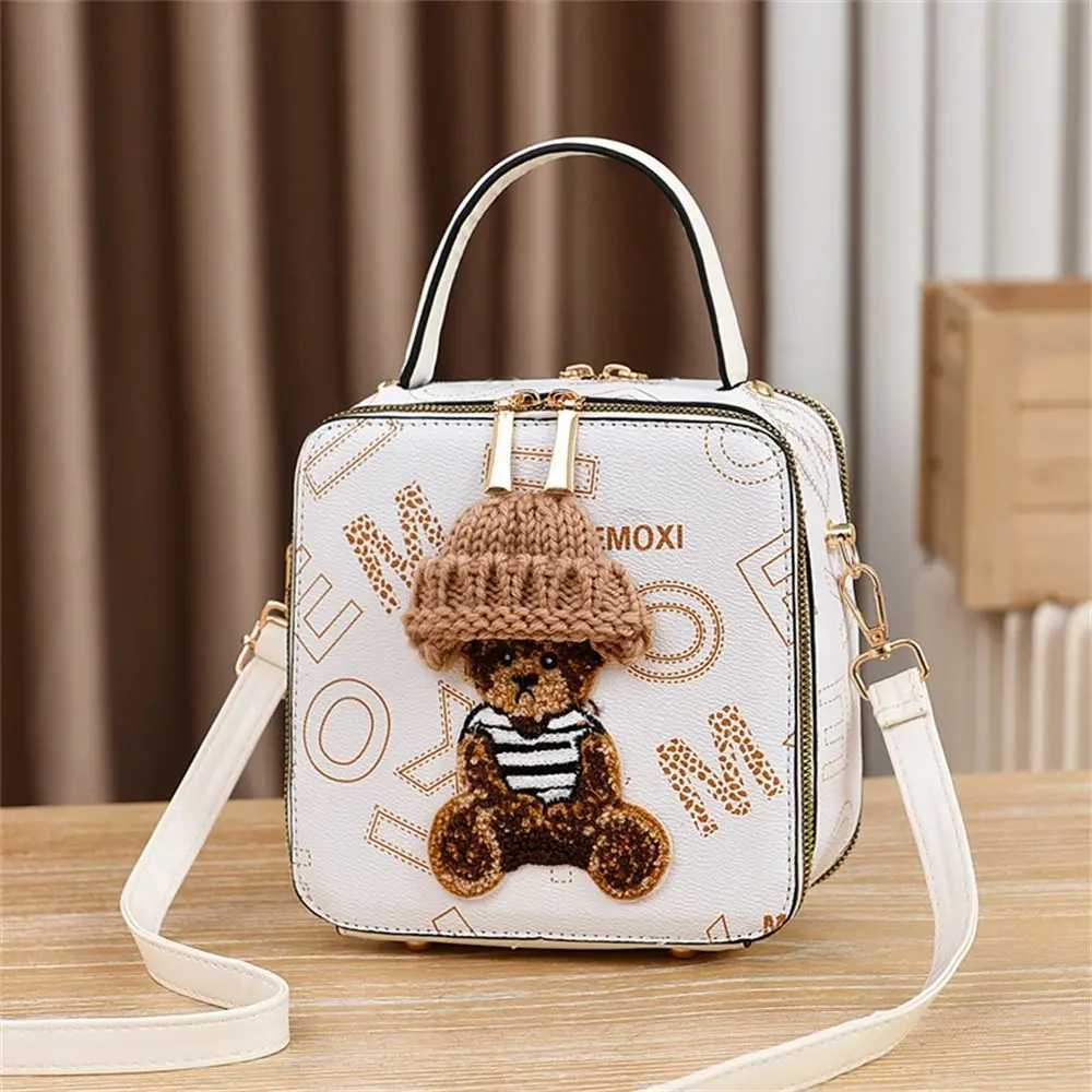 PU Leather Shoulder Bags Messenger Bag Women Small Square Bag Crossbody Bag Female Simple Cartoon Bear Handbags Pouch Z250512