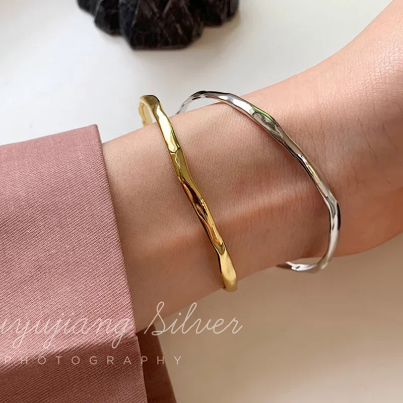 14K Gold Plated Stamp Bangle for Women Stylish Irregular Concave Convex Texture Bracelet Adjustable Open ner Jewelry Gifts 250512