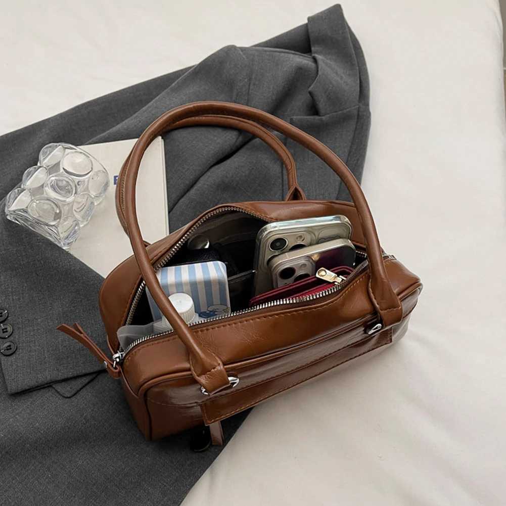 Shoulder Bag for Women Multi Pocket Retro Handbag PU Leather Zipper Solid Satchel Bag for Work TravelW250512