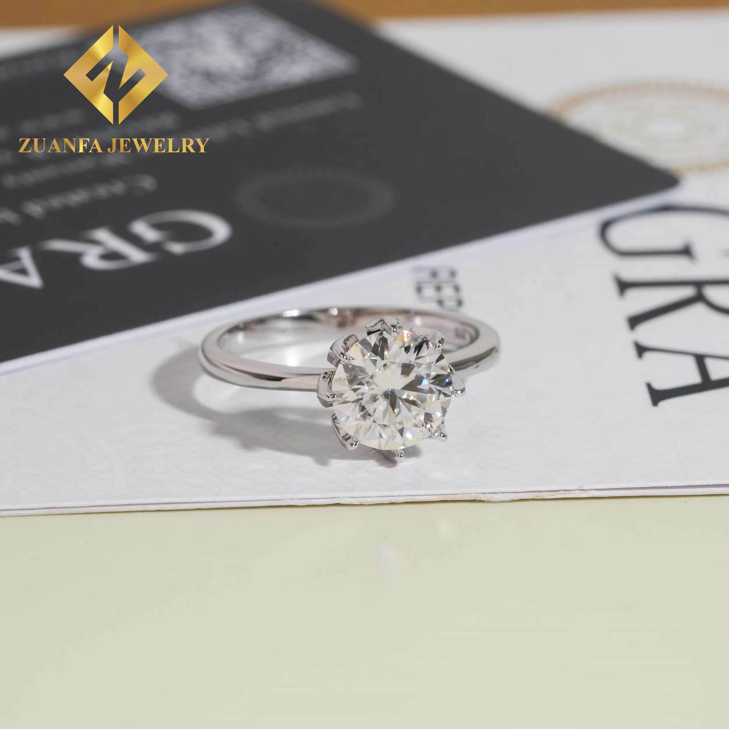 Wedding Ring 925 Sterling Silver 6 Claws 2ct D VVS Round Moissanite Rings Jewelry Diamond Engagement Rings for Women