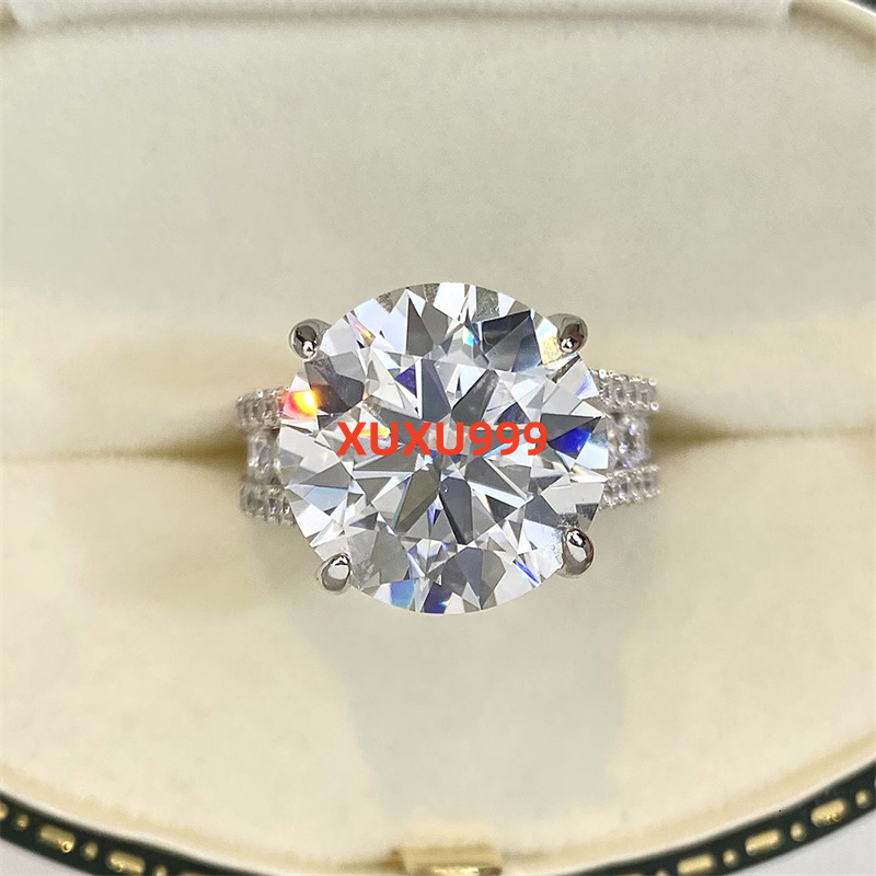 Luxury Full Moissanite Engagement Ring 10ct Round White Moissanite Women Ring 925 Sterling Silver Jewelry