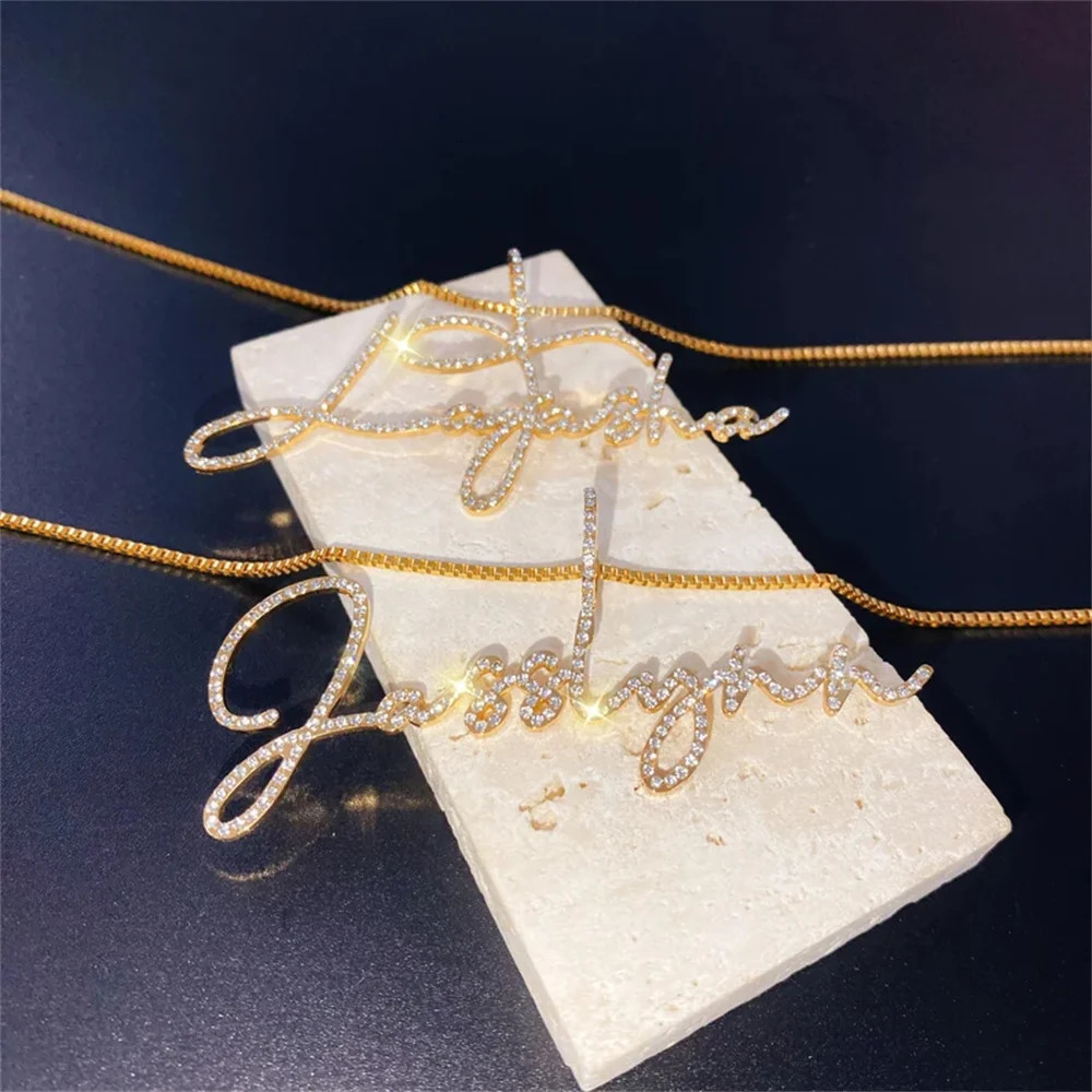 LeeChee Diamond Button Custom Name Necklace Cursive Script Personalized Jewelry Gift 250512