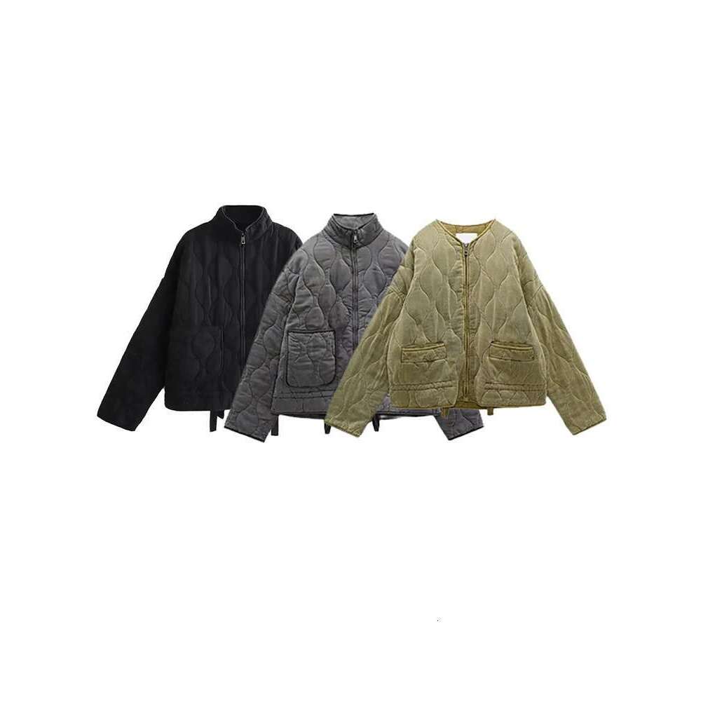 TRAF Women's New Zipper Warm Jacket Autumn And Winter Long Sleeve Round Neck Padded Solid Color Coat Women Fashionable Tops