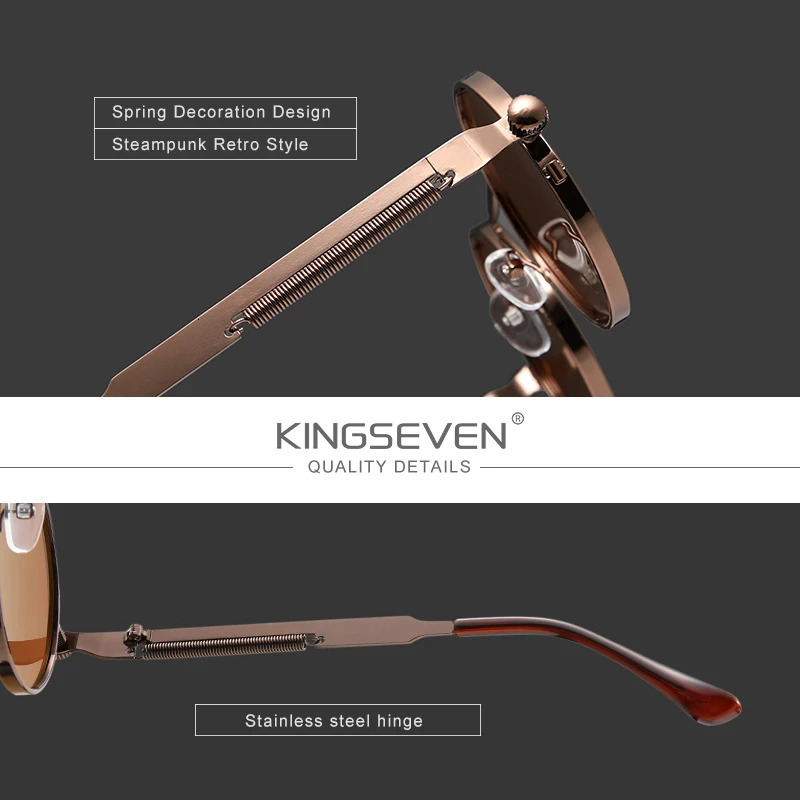 KINGSEVEN High Quality Gothic Steampunk Sunglasses Polarized Men Women ner Vintage Round Metal Frame Sun Glasses 250512