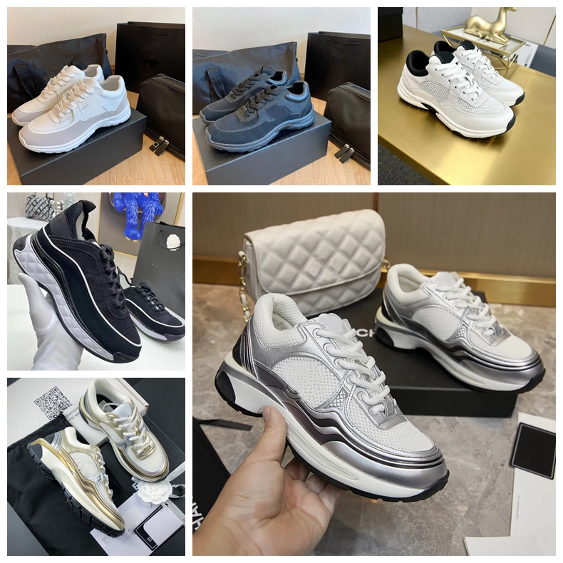 High-quality Calfskin Designer Sneakers Women's Designer Reflective Running Trainers - Premium Leather Lace-Up Flat Patchwork Sneakers size 35-42 with box