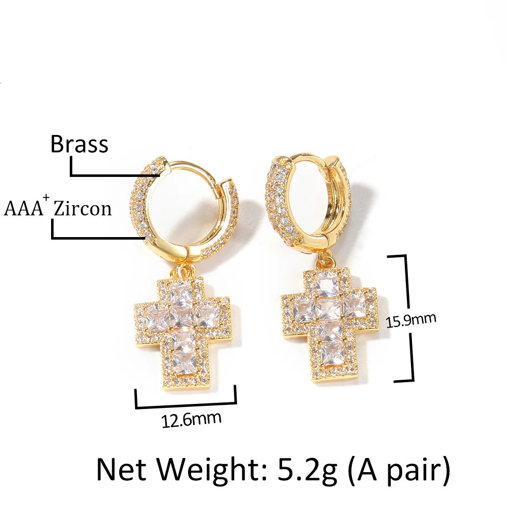 Uwin Cross Earrings Setting Iced Out Baguette Zircionia Earrings For Women Men Fashion Charm Hip Hop Jewelry 250512