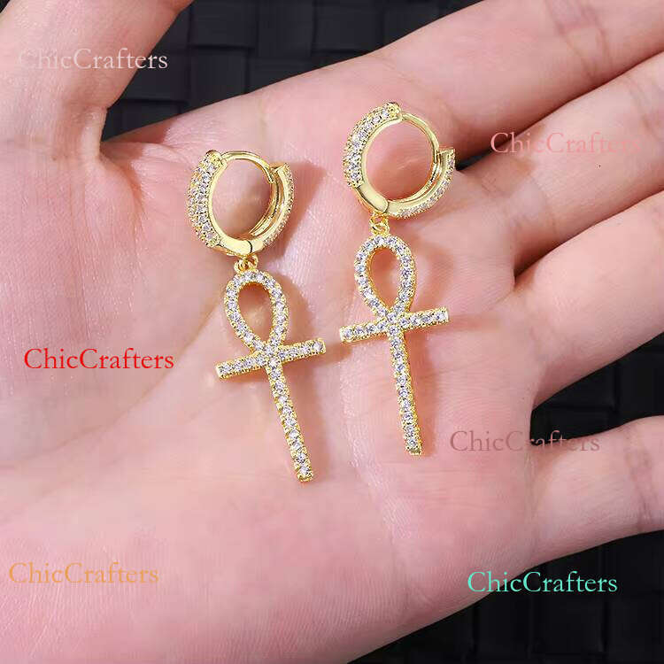 Fashion Cross Hoop S Sier 14k Yellow Gold Plated White Moissanite Dia Gem Drop Earrings for Woman Man