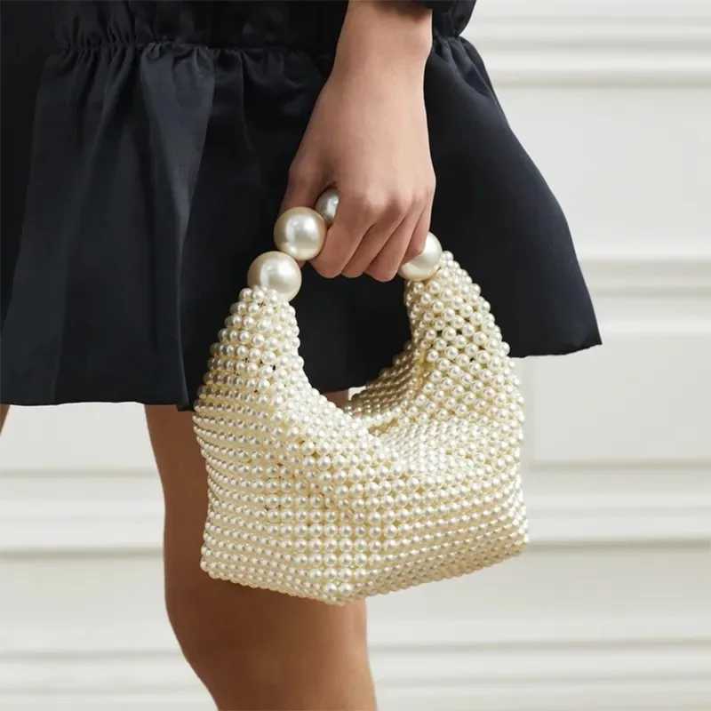 Handmade New Pearl Handbags For Women 2024 Fashion Trendy Portable Purse Party Shoulder Tote BagsW250512