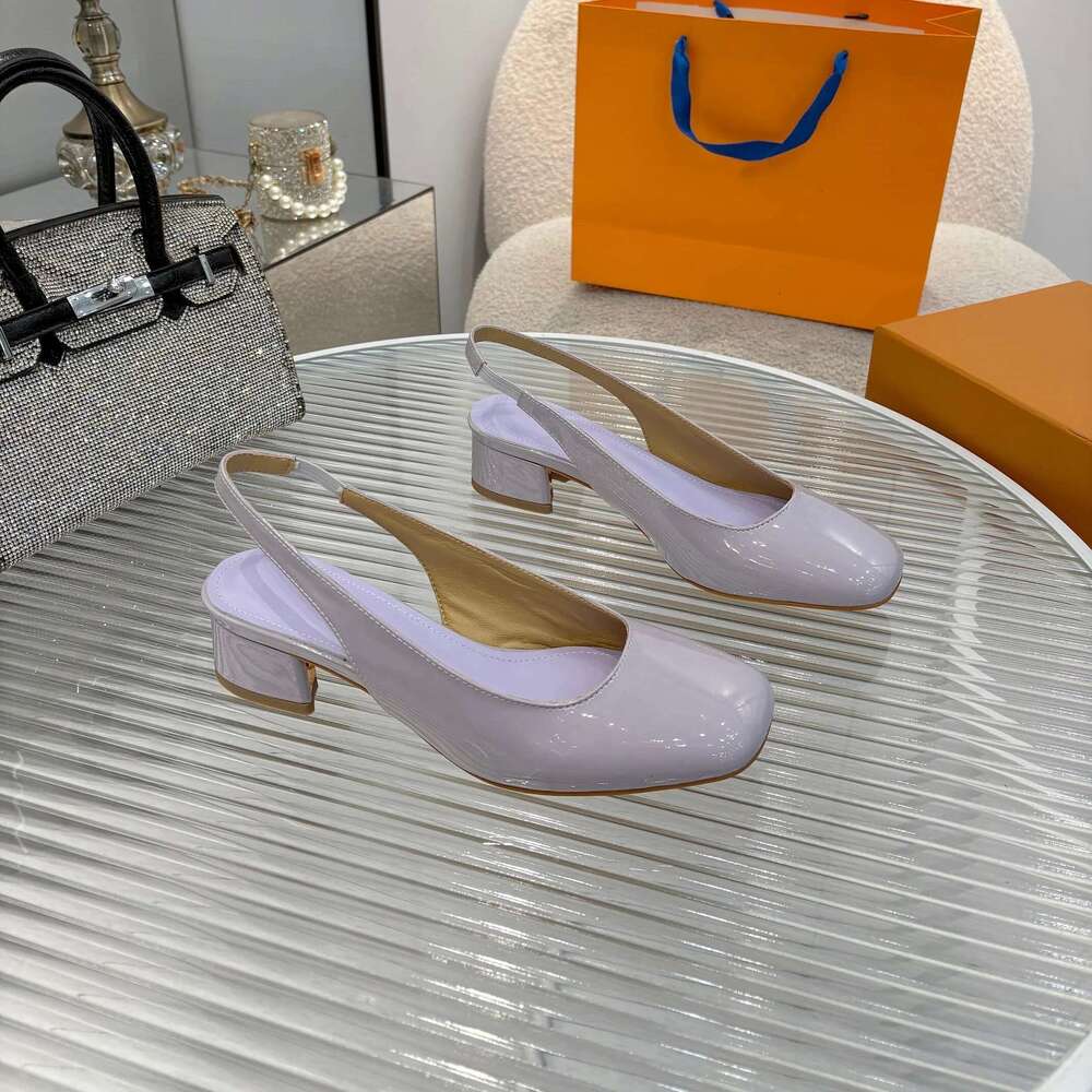 Women Size35-43 Genuine Leather Pumps Slingbacks Meds Heels Sandals Square Toe Slip On Designer Shoes Zapatillas De Mujer