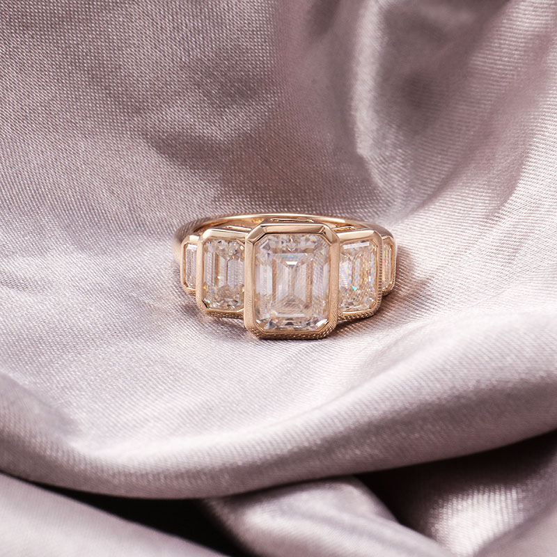 Fine Jewelry Rings Wholesale Solid 10K Yellow Real Gold GRA Certified Emerald Cut 6*8MM VVS Moissanite Diamond Unique Rings
