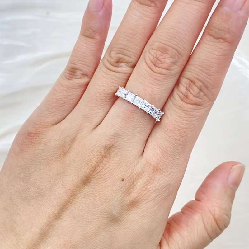 Explosive Models Fashion Design Jewelry S925 Silver Princess Cut Moissanite Diamond Ring for Women Jewelry Gift