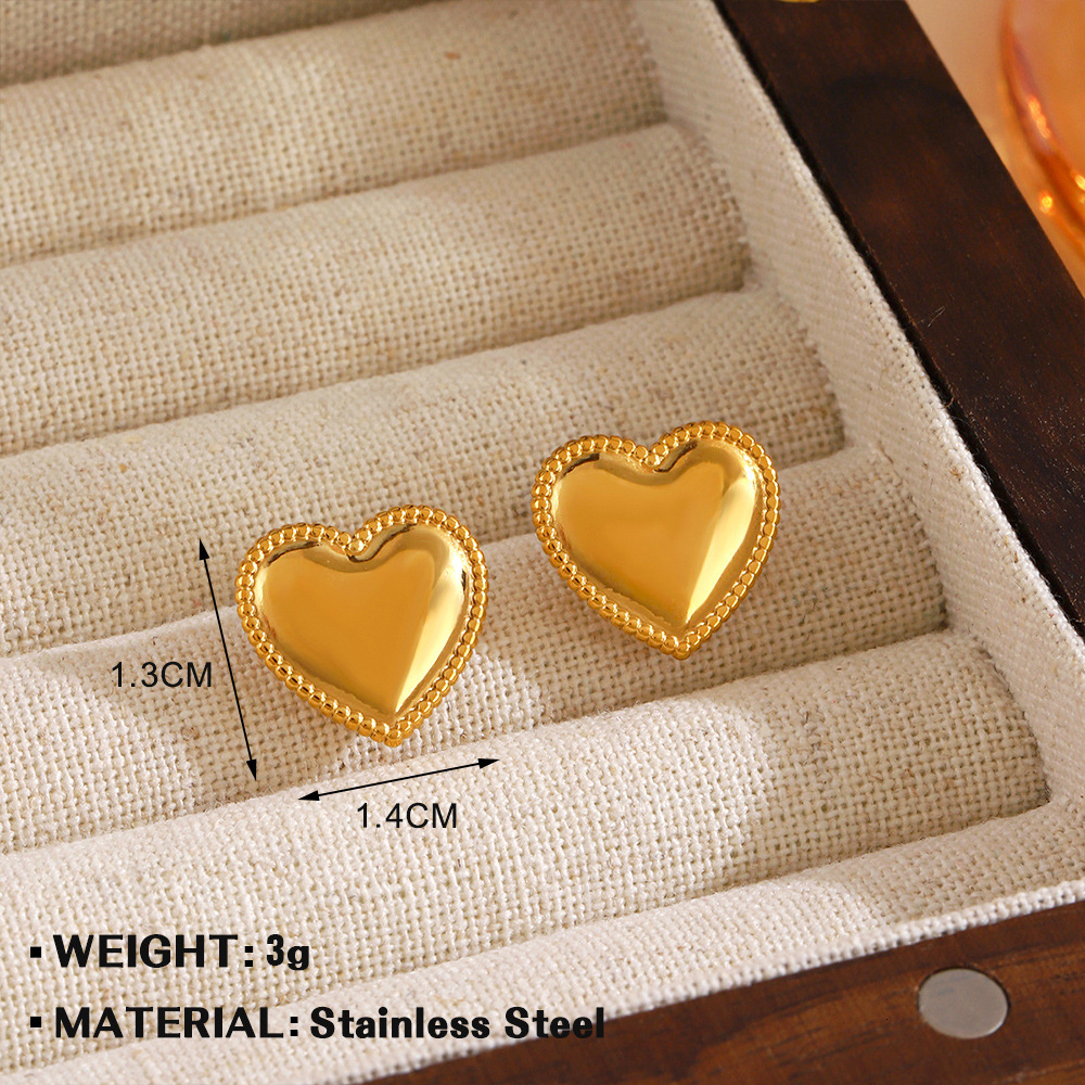 Popular style stainless steel heart French gold-plated fashionable zircon inlaid earrings