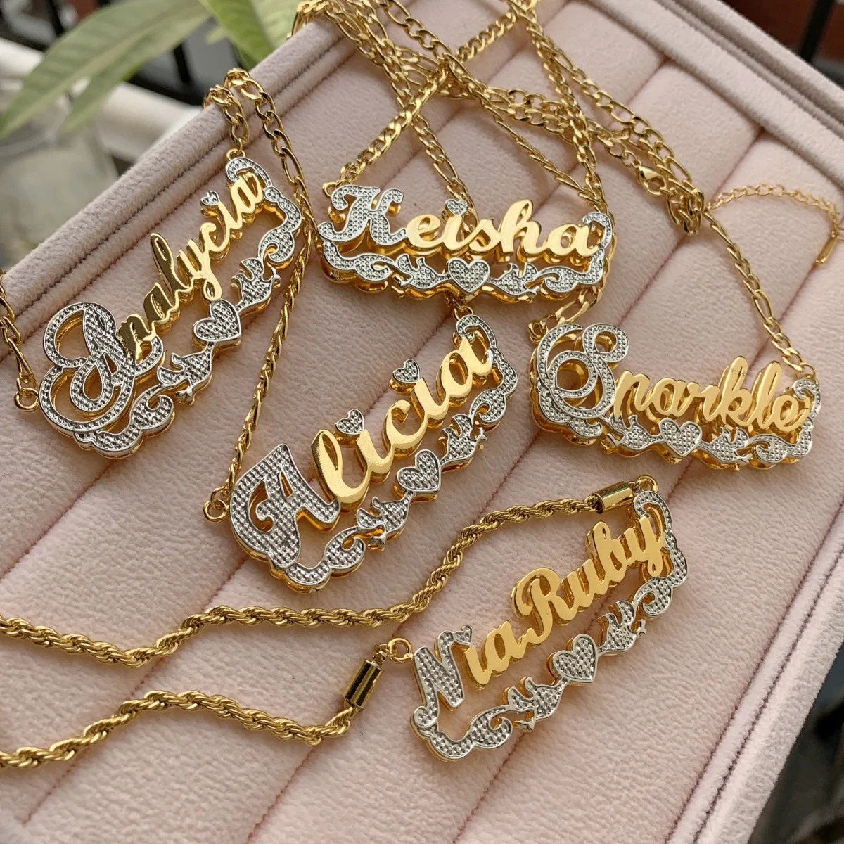 3D Personalized Name Necklace Two Colors Custom Name Necklace with Heart Double Layered Pendant Gift for Her/Him Copper Handmade 250512