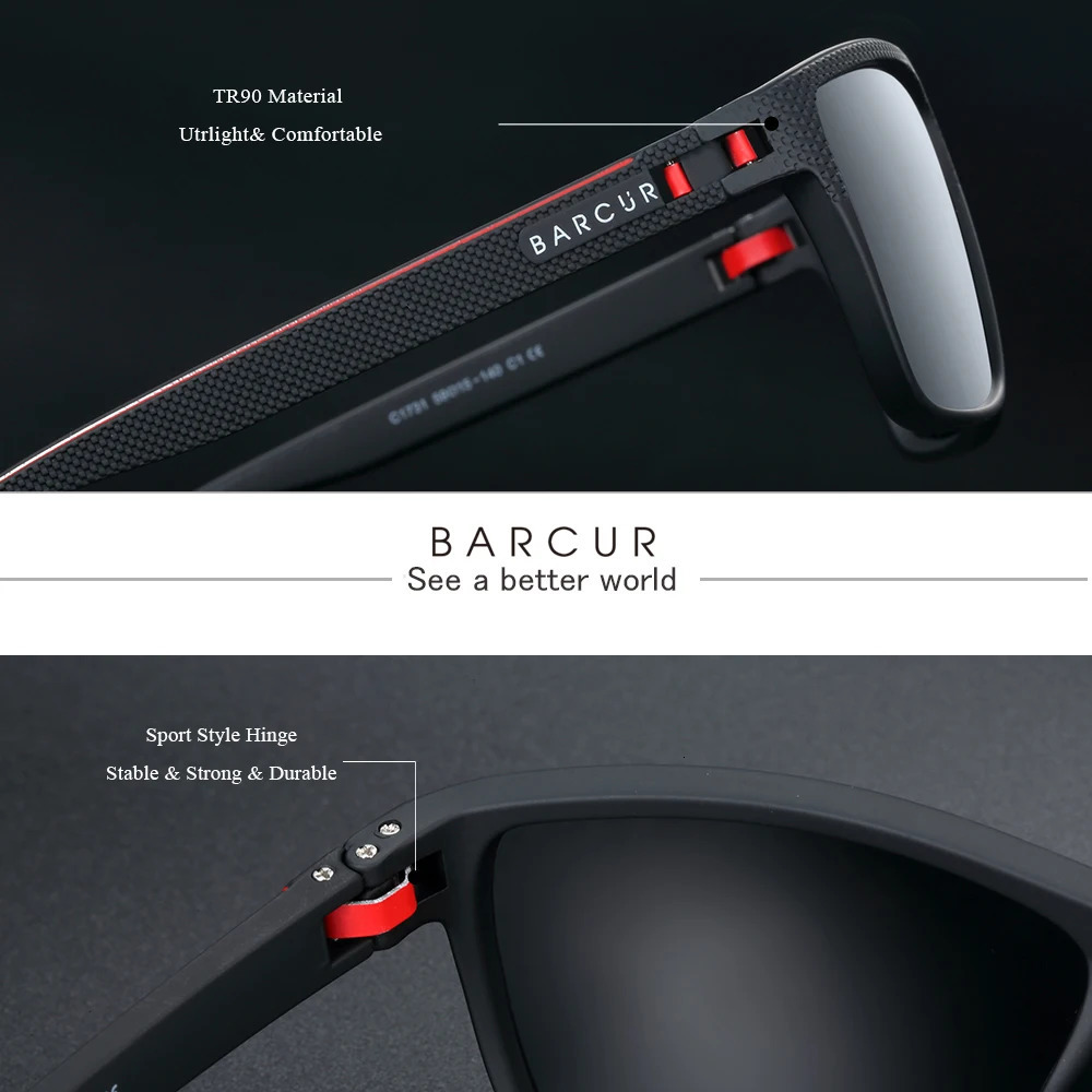 BARCUR Sports Sunglasses for Men Polarized FishingTravel TR90 Light Weight Sun Glasses Women Eyewear Accessory Oculos 250512