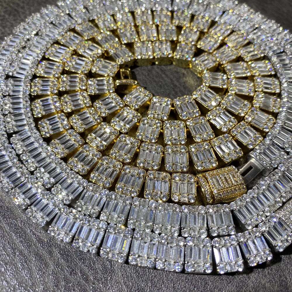 Hip Hop Jewelry Fashion 10mm Full Iced Out Baguette Clustered Tennis Chain Necklace