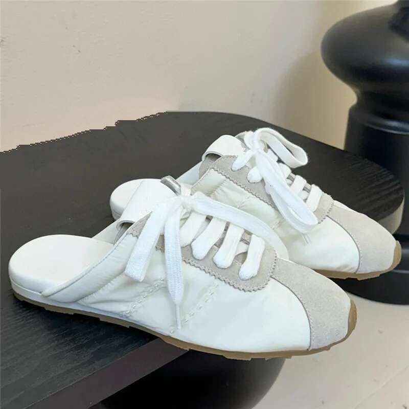 Womens Spring Autumn Slide Tennis Mule Derby Sneaker Shoes Genuine Leather Casual Comfort Flat Low Heel Closed Toe Lace Up