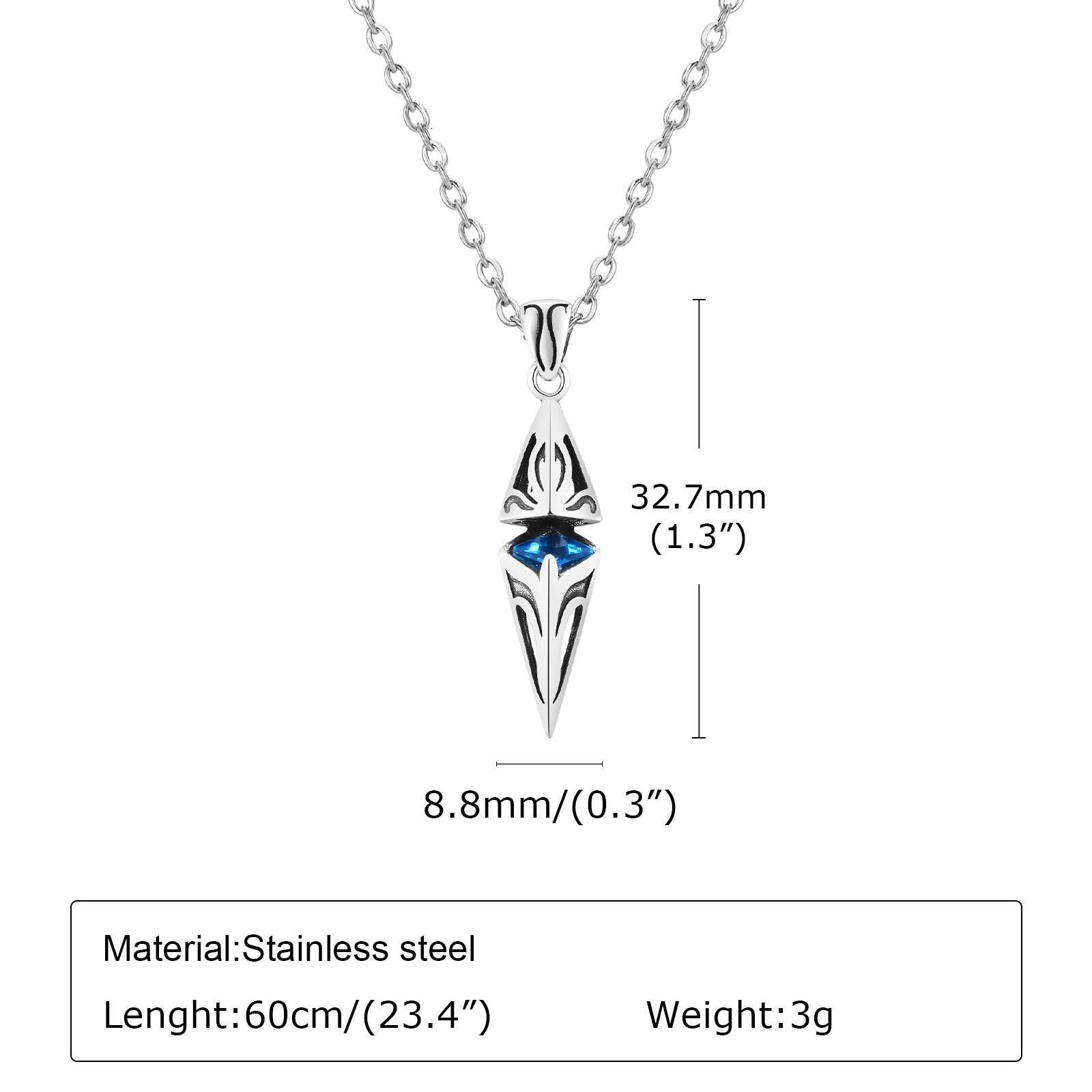 Men's Vnox stainless steel necklace with blue stone