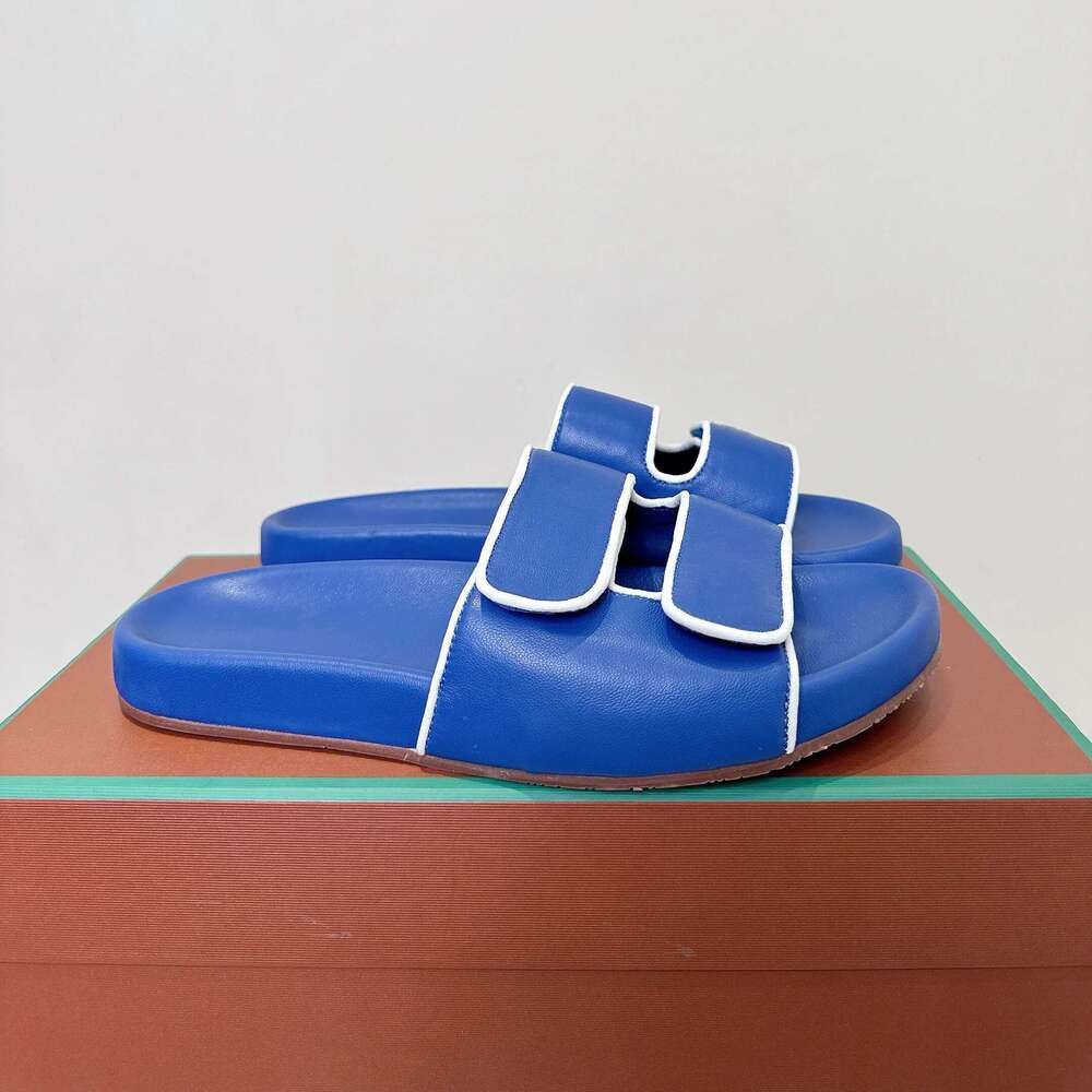 Women Size35-46 Genuine Leather Couple Slippers Summer Slides Solid Colors Leisure Flat Designer Shoes Zapatillas De Mujer