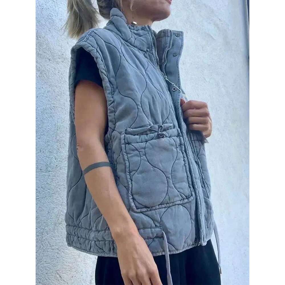 Nlzgmsj 2024 Autumn Winter Women Pocket Cotton Jacket Vest Sleeveless Stand Neck Zipper Waistcoat Loose Female Streetwear
