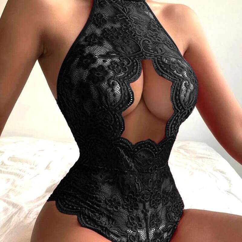Patent Leather Sexy Lingerie Hot Selling Lingerie Jumpsuit With Sexy Lace Lace Open Cut Exposed See Through And Non Removable Features KQ