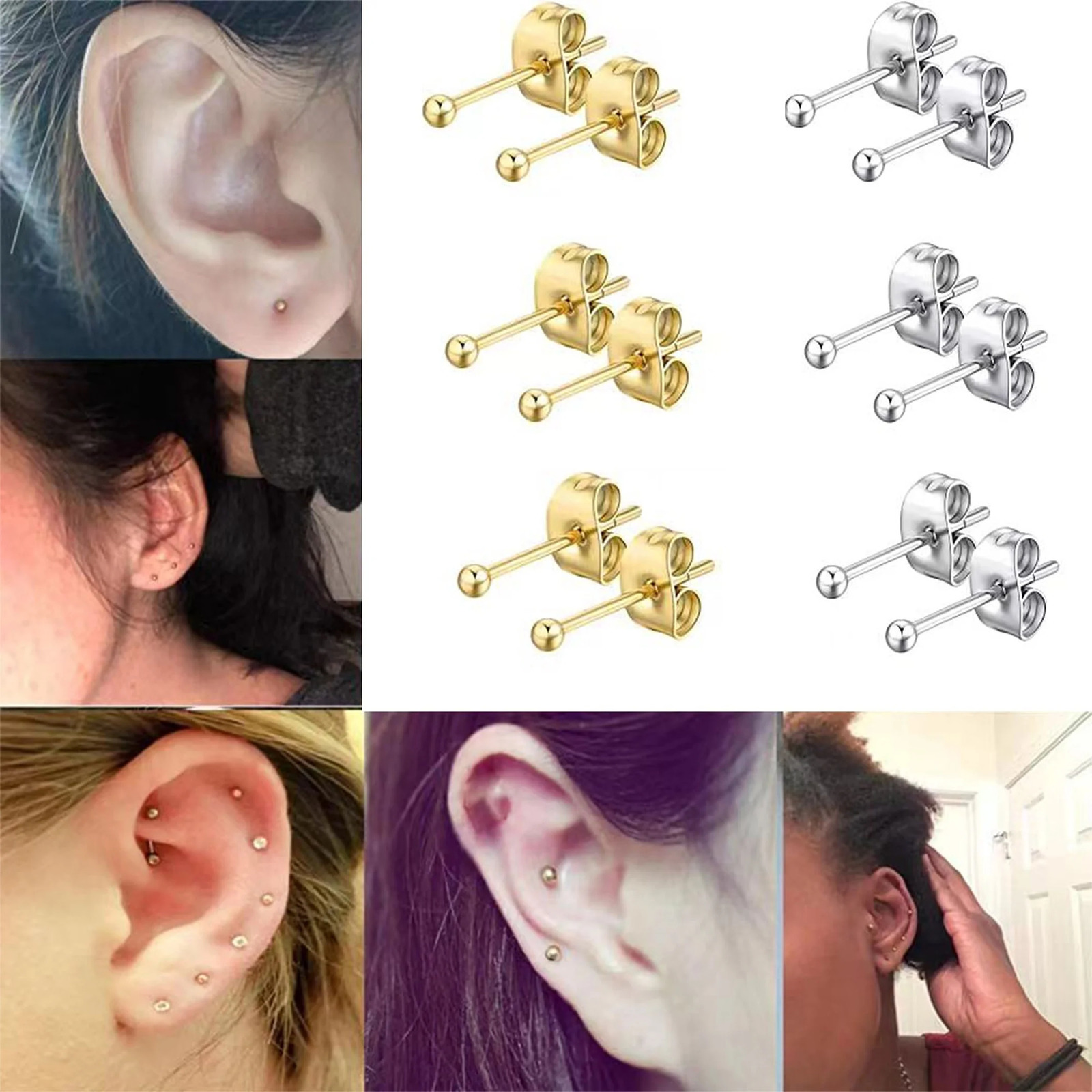 12pcs 2mm-3mm Tiny Butterfly Buckle Stud Earrings 316L Stainless Steel Hypoallergenic Universal Ear Bone Studs Piercing Jewelry 250512