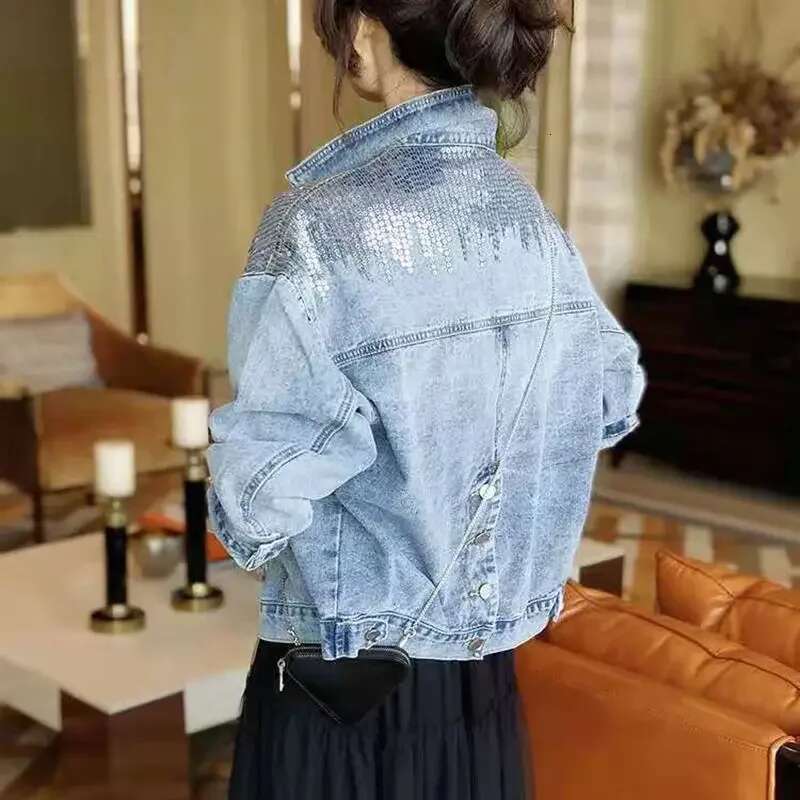Denim Female Ins Short Early Coat Sequins Loose Korean Version of Joker Autumn New Style