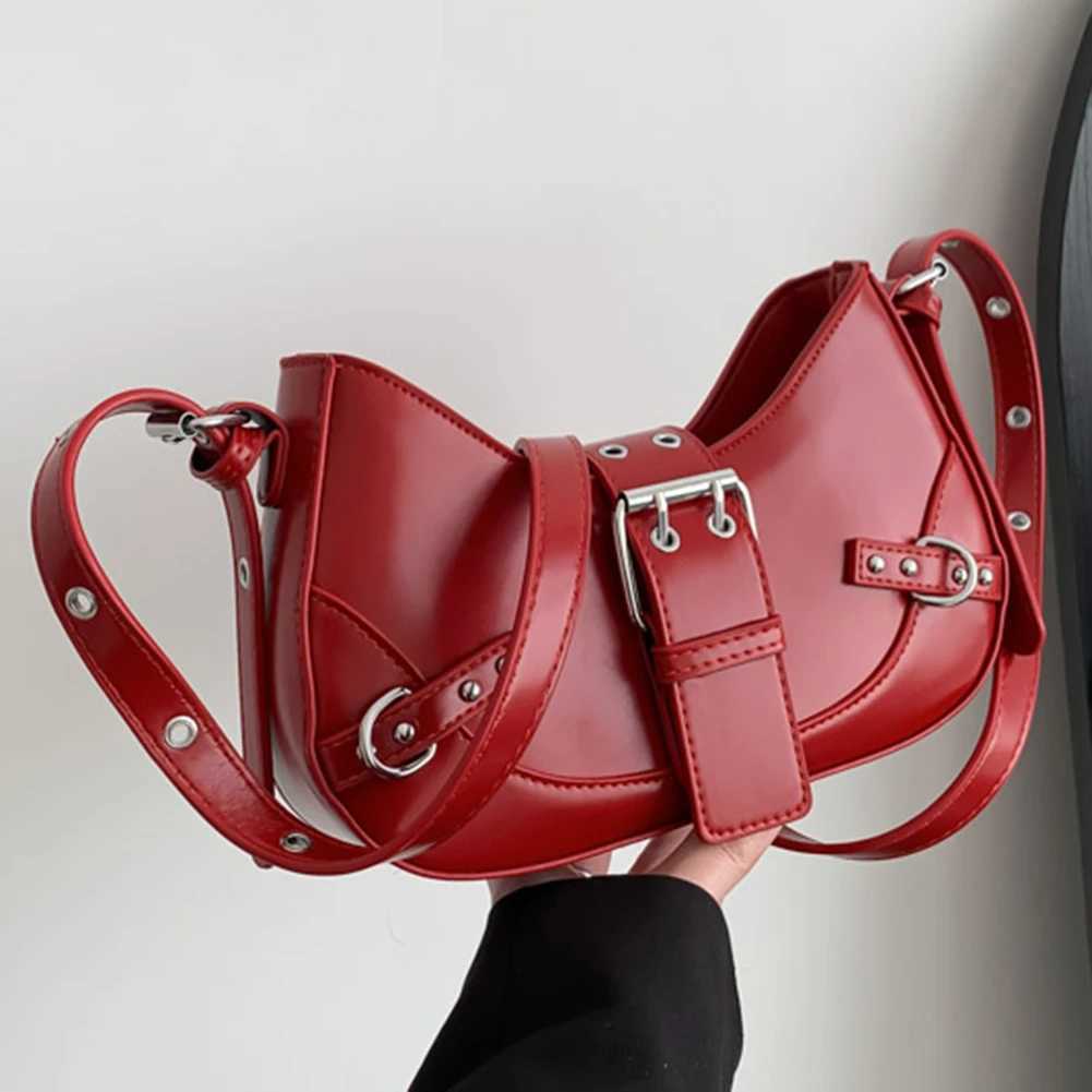 Women Cool Style Crescent Bag Adjustable Strap and Buckle Y2K Shoulder Bag Punk Satchel Bag Large Capacity for Party VacationW250512