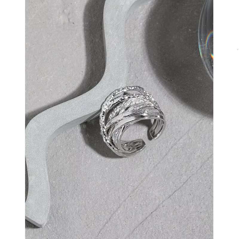 Vintage S925 Sterling Silver Multi-layer Cross Texture Finger Rings Jewelry for Women