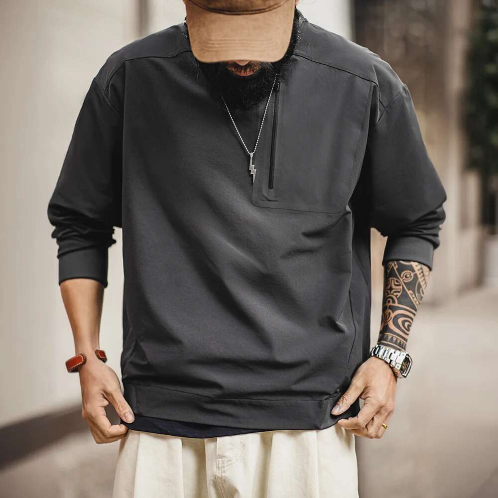 Maden Vintage Outdoor Sporty Long Sleeve Color-Block Sweatshirt Men Spring Round Neck Woven Pullover Loose Casual Black Hoodie Designer