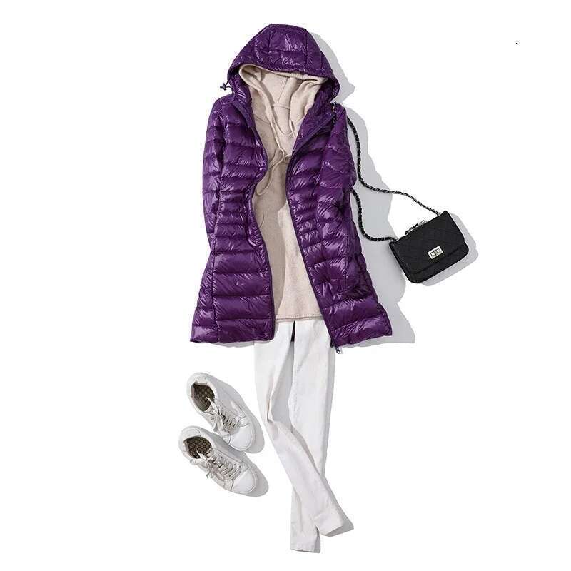 Women Long Warm Light Down Jacket Ladies Fashion Hooded With Portable Storage Bag Puffer Coats Women's Overcoats Hip-Length Coat Designer