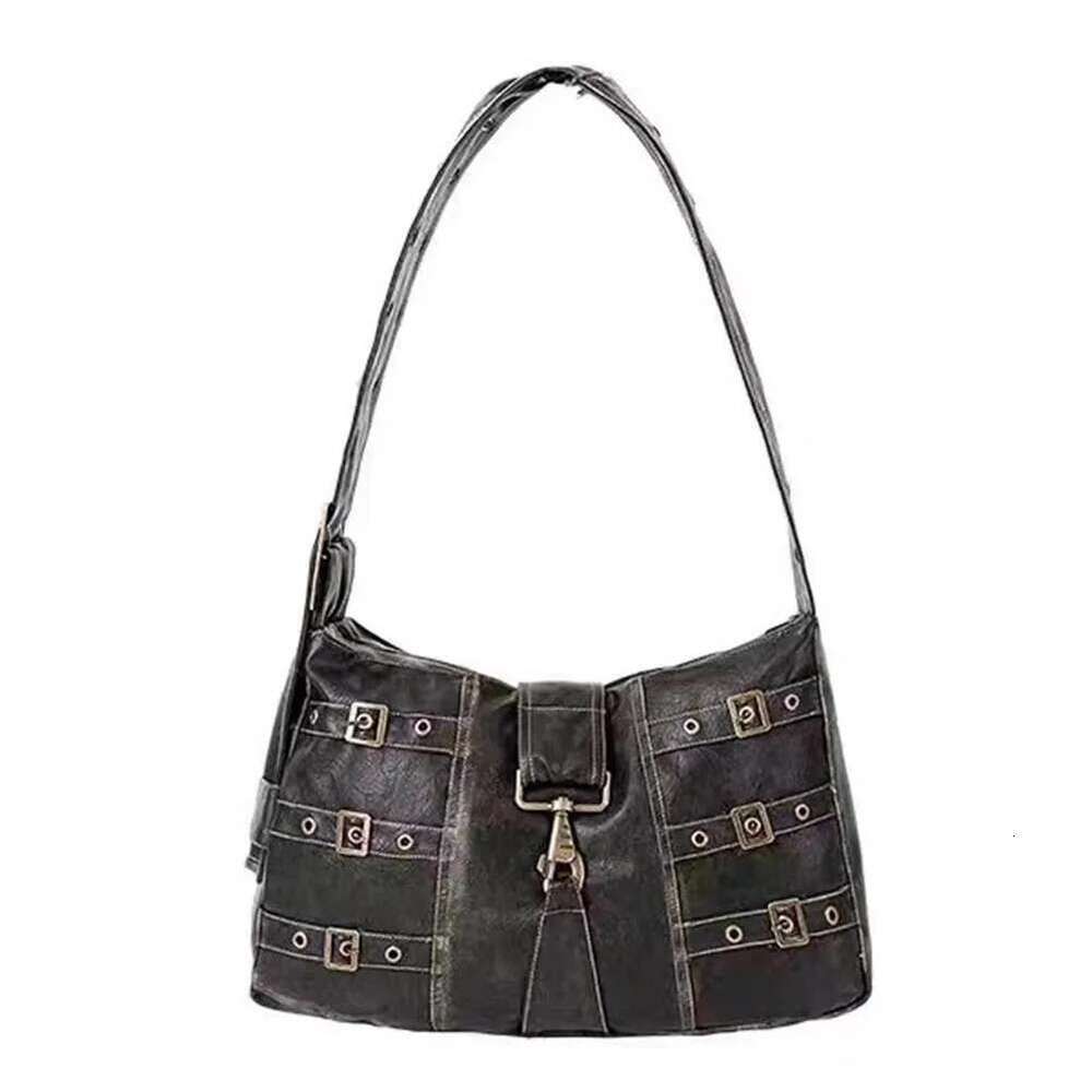 Women Gothic Handbag Locomotive Y2k Shoulder Versatile Leather Hobo Punk Armpit Bag Aesthetic Purse