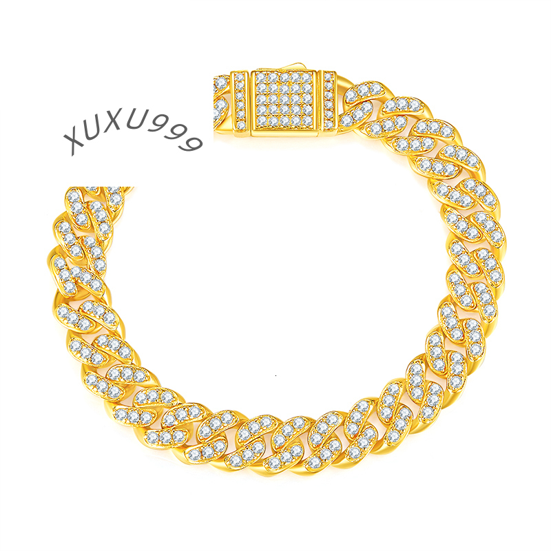 12763 925 Sterling Silver Jewelry Luxury 8mm Moissanite Bracelet Moissanite Cuban Bracelet Men Hip Hop Mens Moissanite Bracelet