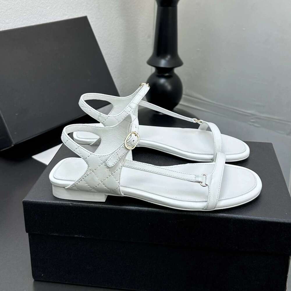 Women Size34-41 Genuine Leather Sandals Low Heels Sewing Summer Buckle Strap Leisure Designer Shoes Zapatillas De Mujer
