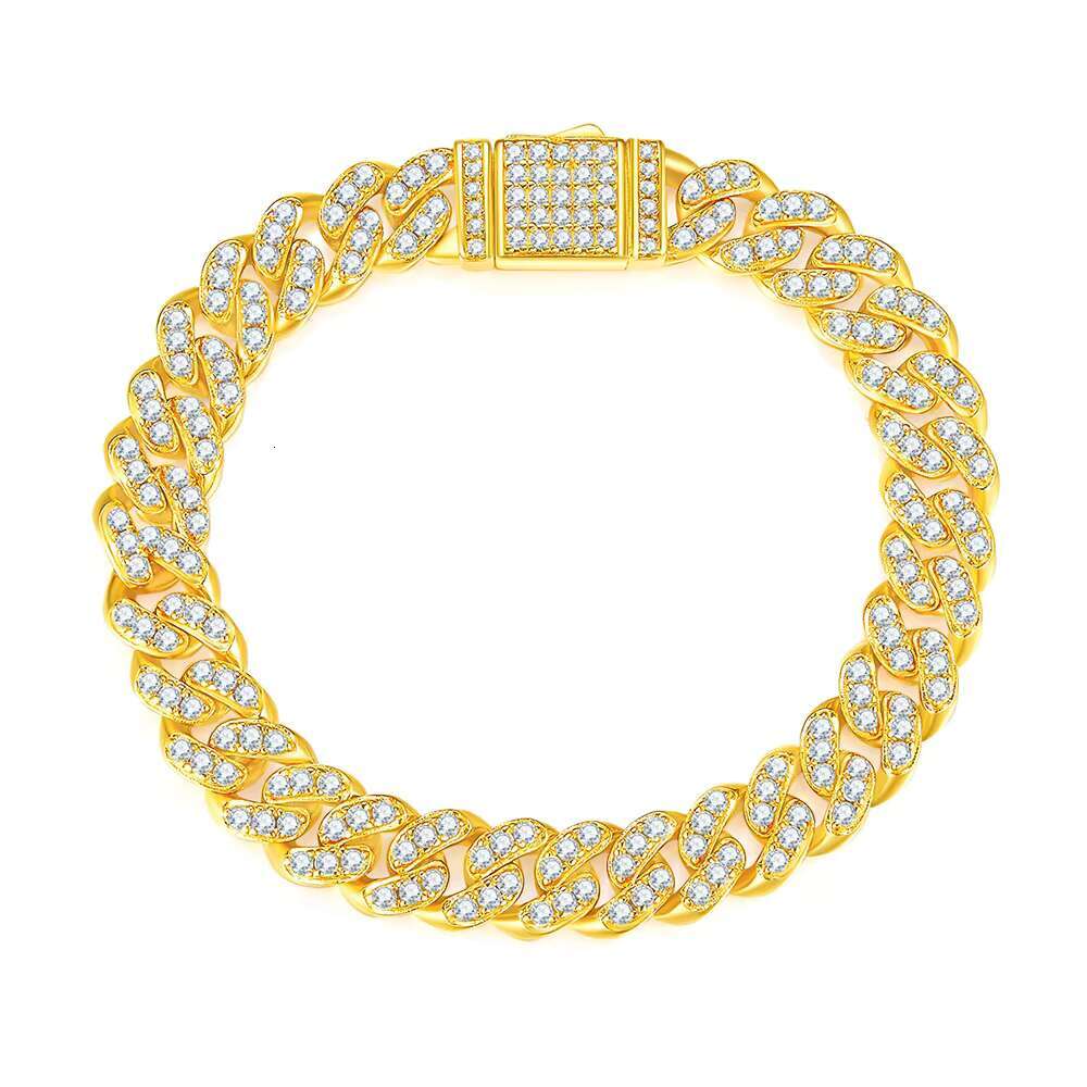 S925 Sterling Silver Gold Plating Moissanite Cuban Bracelet for Men and Women Luxury Inlaid Gemstone Wedding Bracelet Jewel