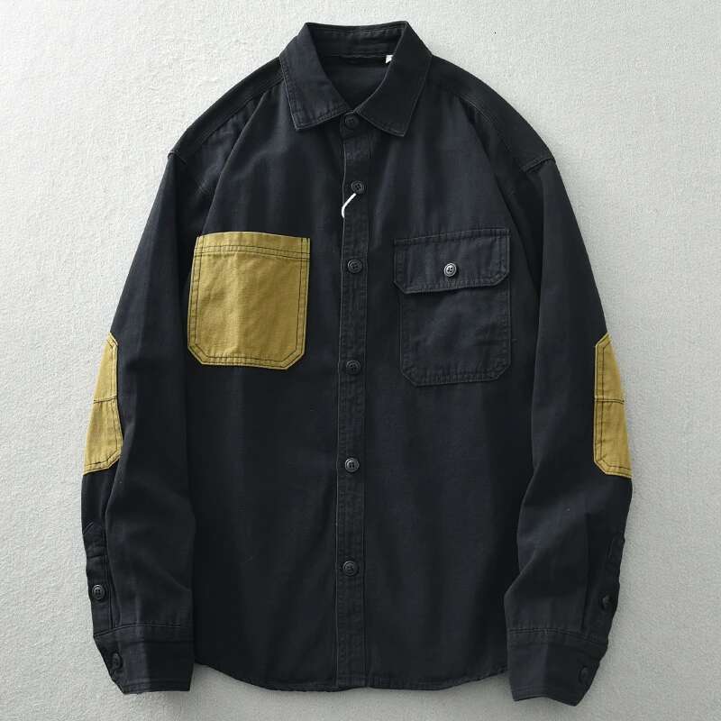 Men's Long Sleeve Autumn Color Patchwork Casual Shirt