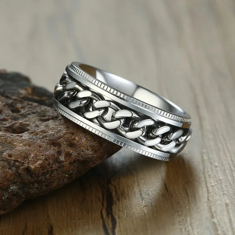Vnox 8mm Spinner Chain Unique Mens Womens Ring Textured Edge Stainless Steel Rotatable Links Casual Male Alliance Punk Anel 250509